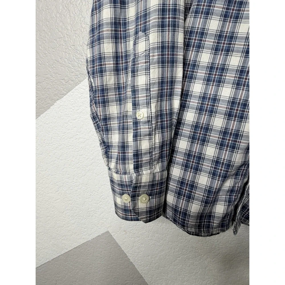 Banana Republic Mens Medium Untucked Shirt Blue Plaid Button Front 100% Cotton
